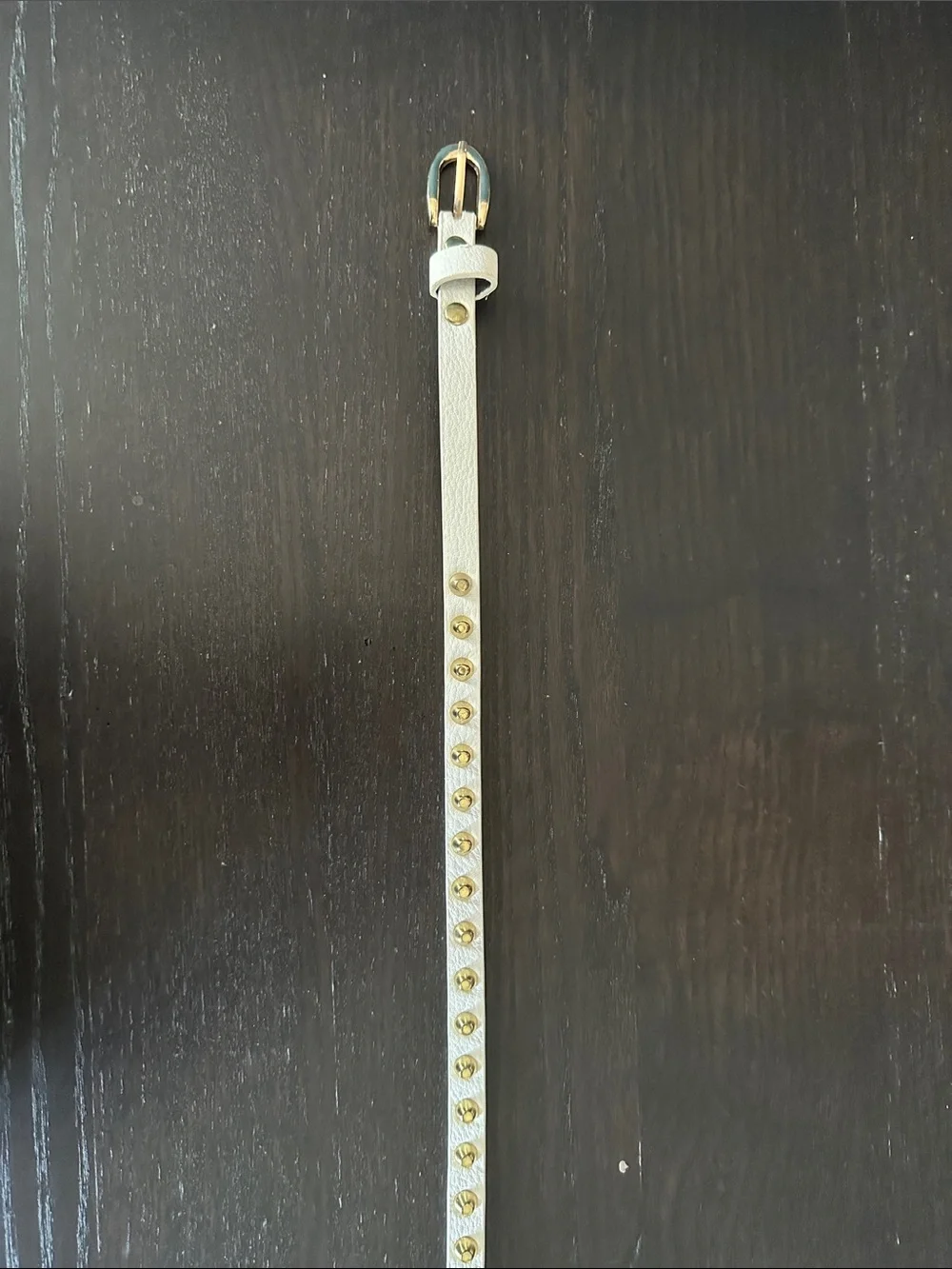 Studded White Leather Women’s Belt with Gold Hardware